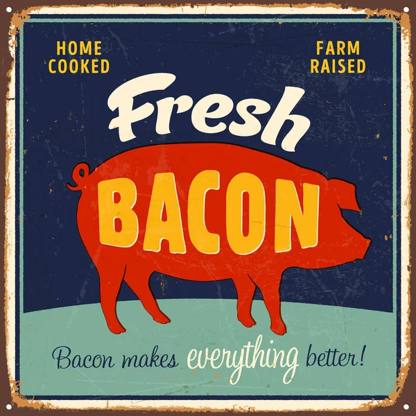 Panneau Métallique Vectoriel Style Vintage Accueil Cuisiné Élevé Ferme Bacon — Image vectorielle