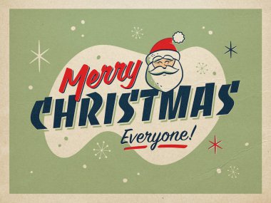 Vintage tarzı Illustration gerçekçi vintage baskı öncesi yazdırma etkileri ile Noel kartpostalı. Mutlu Noeller herkes!