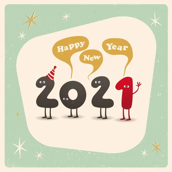 Vintage Style Funny Greeting Card Happy New Year 2021 Upravitelné — Stockový vektor