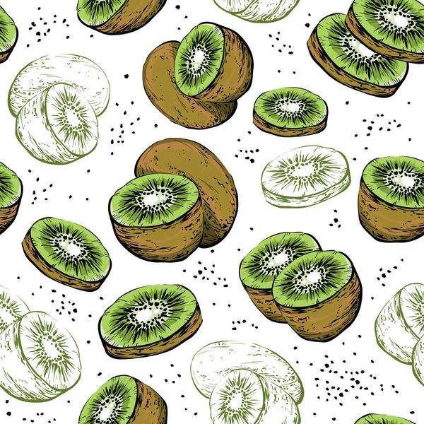 Motif sans couture avec des fruits frais kiwis. — Image vectorielle