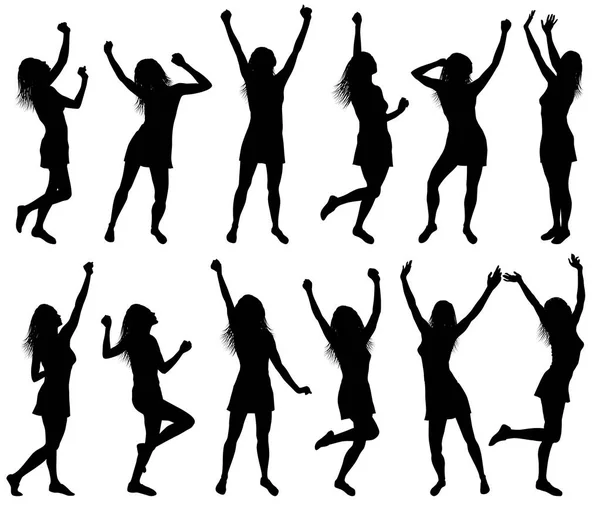 Illustration med glada dansande kvinnor silhuetter — Stock vektor