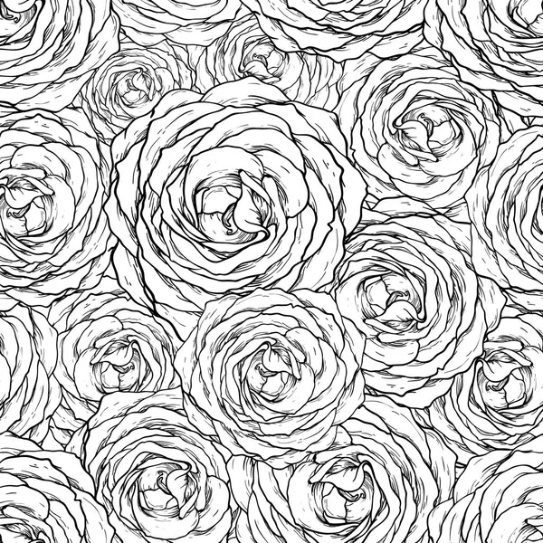 Безшовная роза. Цветочный фон, черный и белый — стоковый вектор