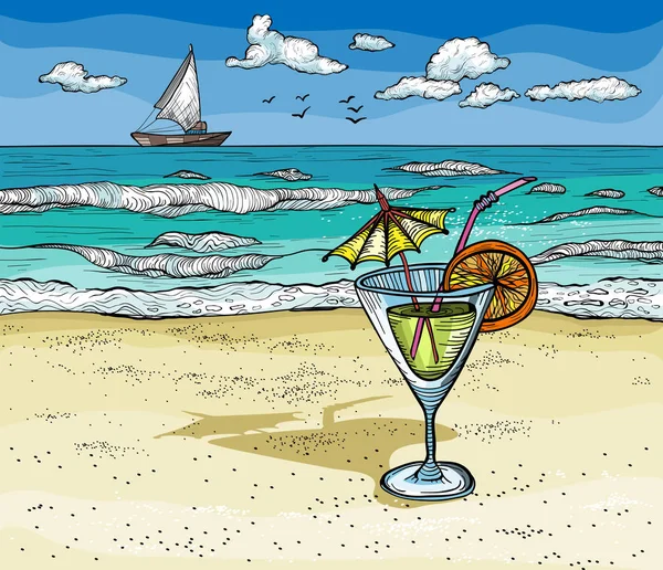 Cocktail am Sommerstrand. Vektorillustration. — Stockvektor