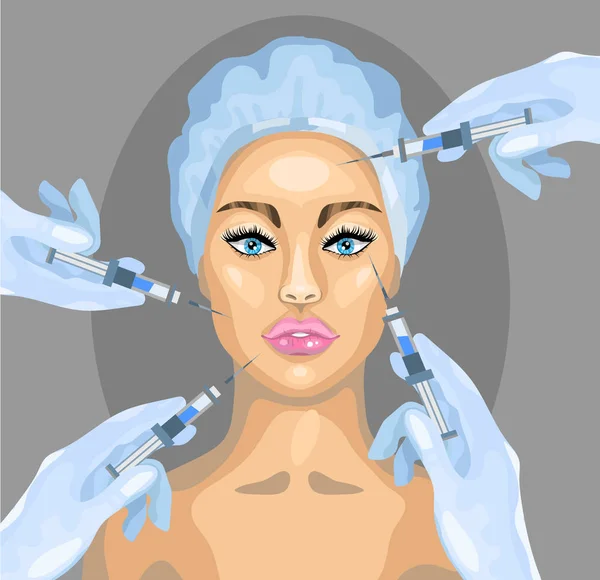 Ilustración de cirugía plástica vectorial. Procedimiento cosmético para inyección de Botox . — Vector de stock