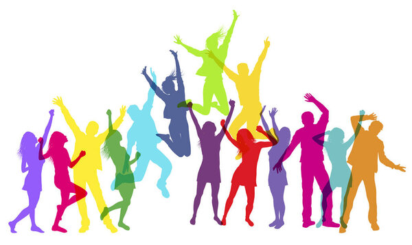 Colorful People jumping and dancing. Vector illustration