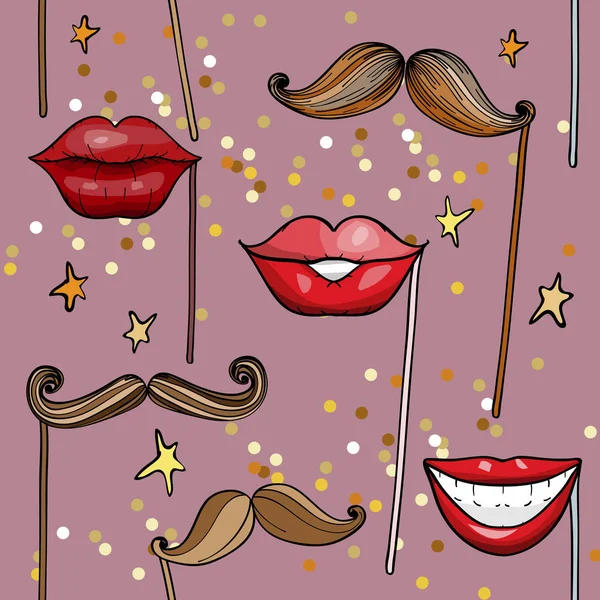 无缝模式与 Movember 党的配件, 如嘴唇和胡须. — 图库矢量图片