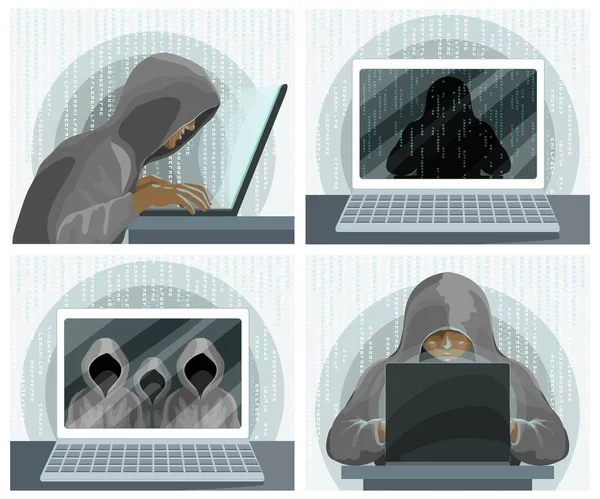 Hacker internetes számítógép biztonsági technológia koncepció. Hacker a laptop — Stock Vector