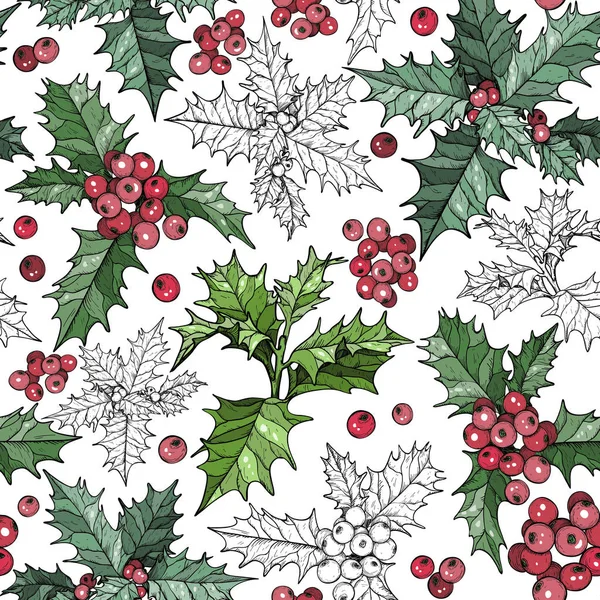 Seamless pattern with traditional Christmas flowers poinsettia plants — Stock Vector