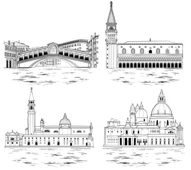Venedik simge ve turistik ayarlayın. Vektör çizim