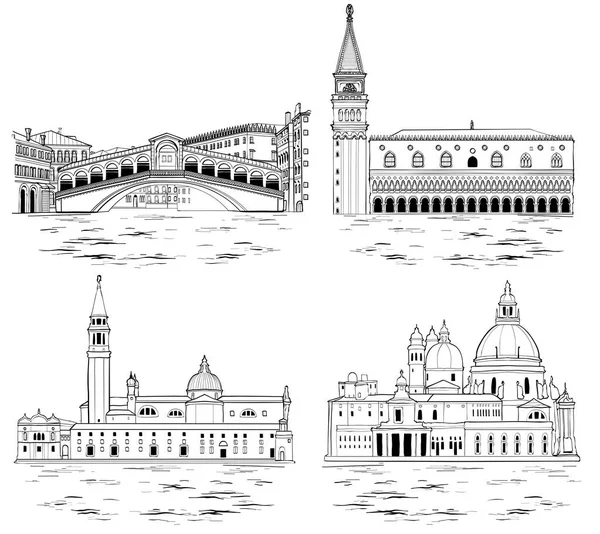 Marcos de Veneza e atrações turísticas. Ilustração vetorial — Vetor de Stock