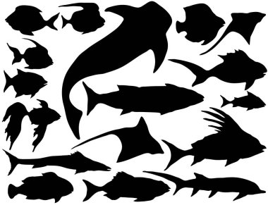 Vektör set deniz su altında balık Silhouettes