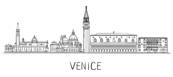 Venedig arkitekturen skyline illustration. Svart och vitt — Stock vektor