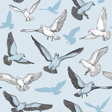 İle uçan güvercin siluet vektör Seamless modeli.