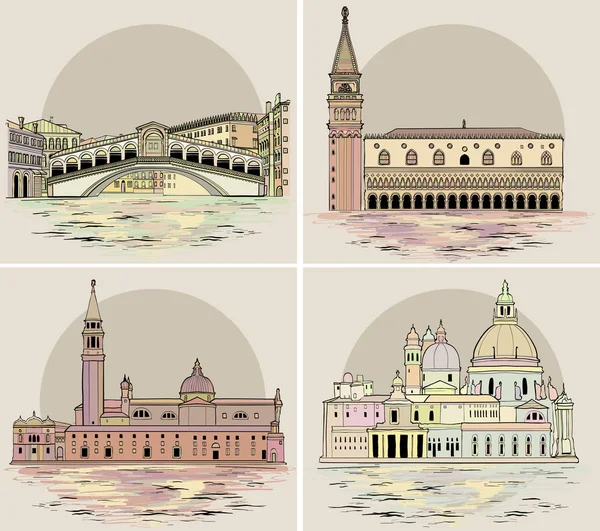 Lugares de interés y edificios de Venecia. Ilustración vectorial . — Archivo Imágenes Vectoriales