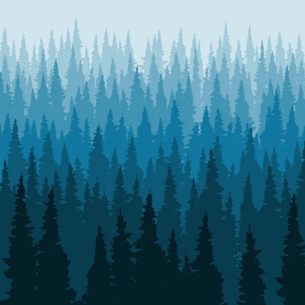 Vektör iğne yapraklı orman arka plan, çam ağaçları şablon siluet..