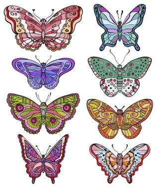 Renkli, çeşitli formlar kelebekler ayarla.