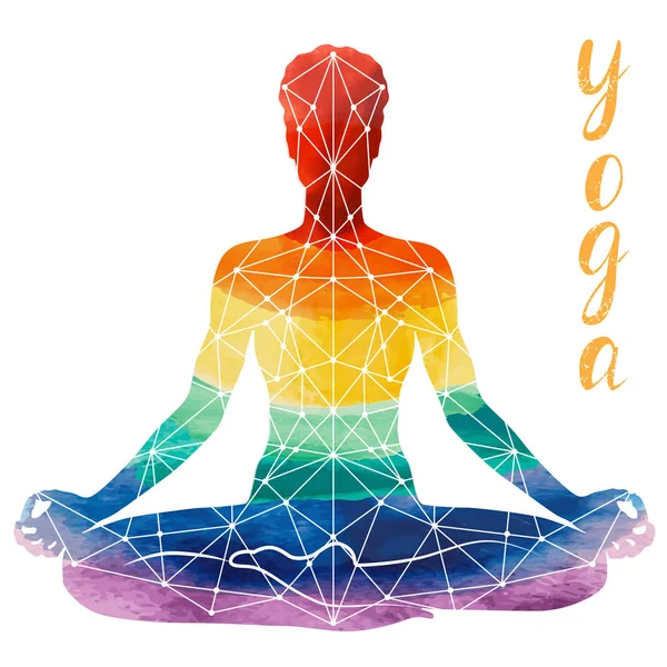 Silueta de arco iris yoga — Vector de stock
