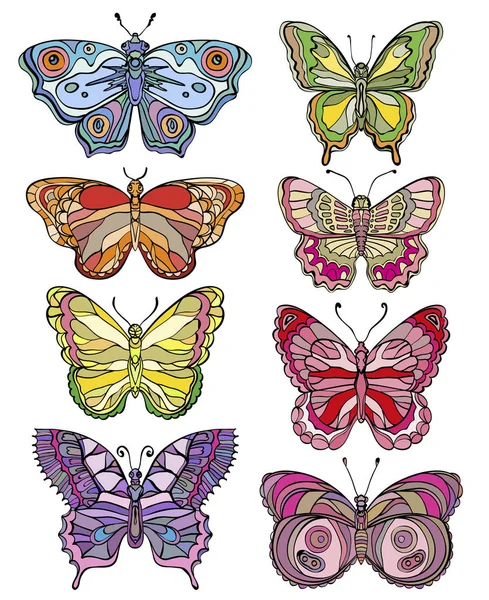 Ensemble de belles et colorées différentes formes de papillons . — Image vectorielle