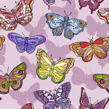 Renkli ve süslü kelebekler ile Seamless modeli.