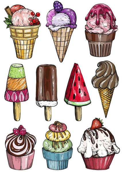 Conjunto colorido de varios helados . — Vector de stock