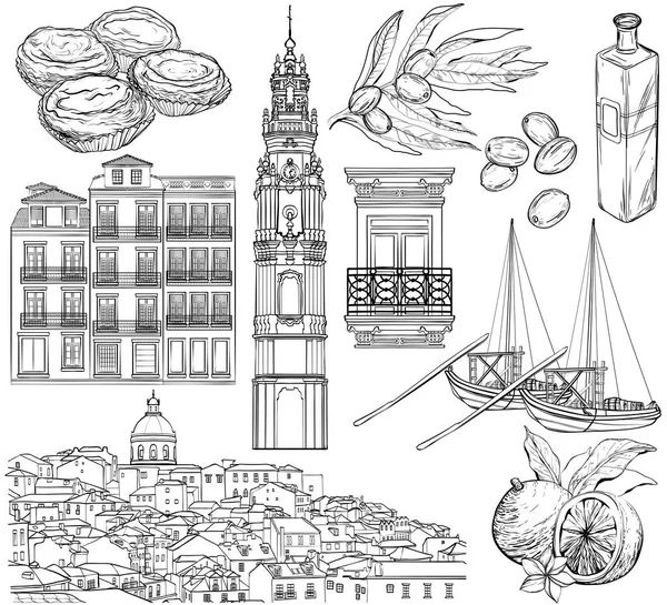 Portugal dibujos conjunto. Ilustración vectorial — Vector de stock