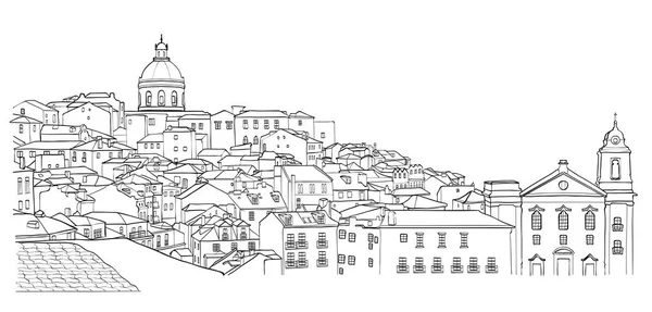 Desenho da paisagem urbana de Lisboa — Vetor de Stock