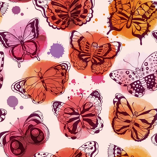 Bezešvé pattern akvarel motýlů — Stockový vektor