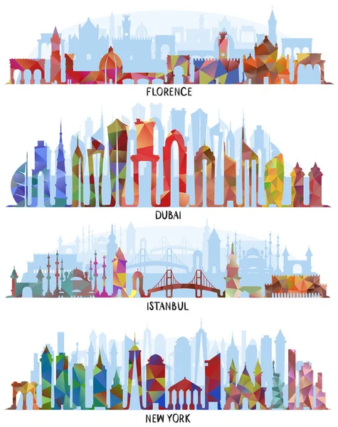佛罗伦萨、迪拜、纽约和伊斯坦布尔背景 — 图库矢量图片