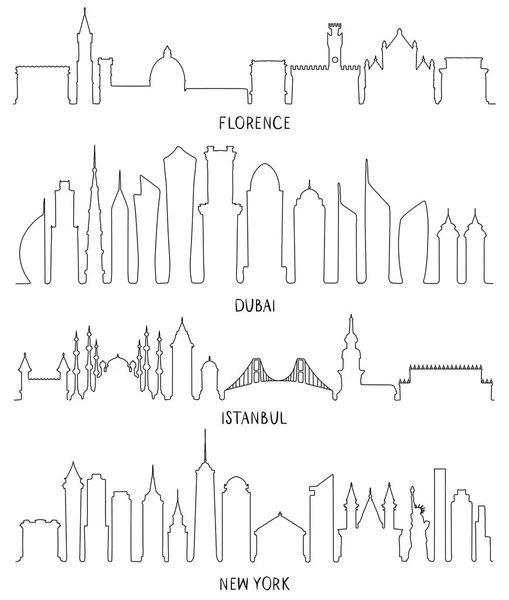 Florence, Dubai, New York and Istanbul lineart — Stockový vektor
