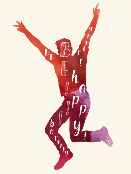 Akvarell silhuetten av hoppande man. — Stock vektor