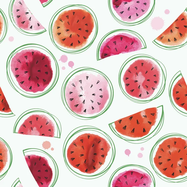 Vzor bezešvé melouny s akvarel meloun — Stockový vektor