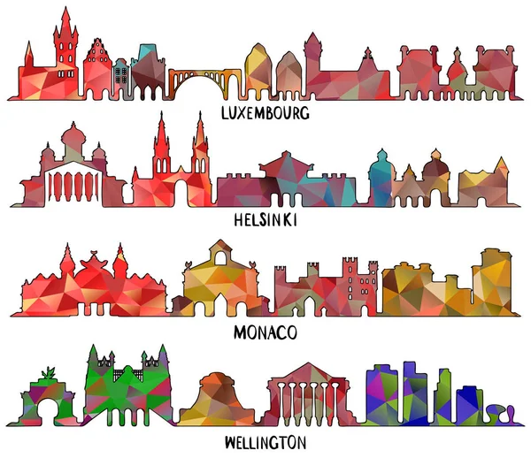 Design triangulaire Luxembourg, Helsinki, Monaco et Wellington — Image vectorielle