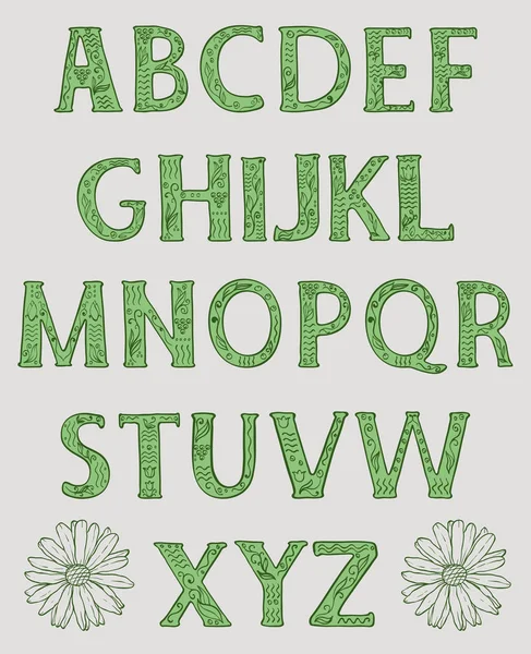 Alphabet. Großbuchstaben mit floralen Mustern verziert — Stockvektor