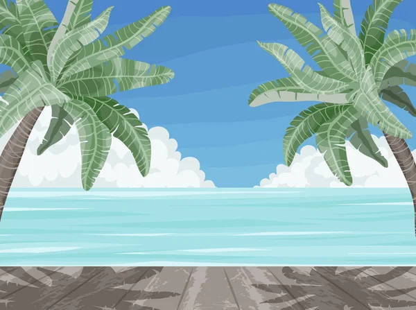 Plaża i palmy drzewa, czas letni raj transparent. — Wektor stockowy
