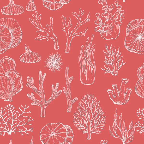 Бесшовный рисунок с нарисованными вручную кораллами . — стоковый вектор