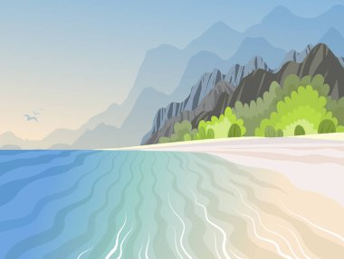 Tropik ada ile yüksek dağlar ve masmavi beach ile okyanus içinde