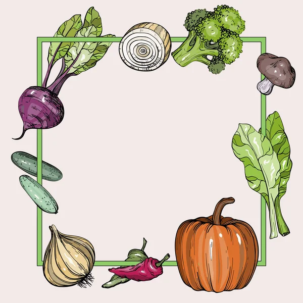 Fondo con verduras dibujadas a mano — Vector de stock