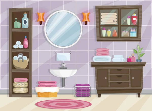 现代化的浴室内饰与家具在平面风格. — 图库矢量图片