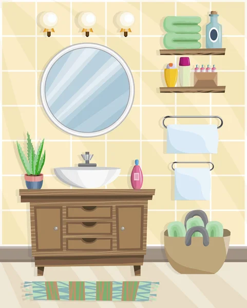 浴室内饰与洗脸盆在扁平的风格. — 图库矢量图片