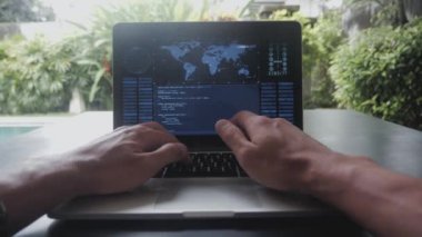 bir dizüstü bilgisayar ofis dışında çalışan ilk kişi portre programcı geek serbest meslek