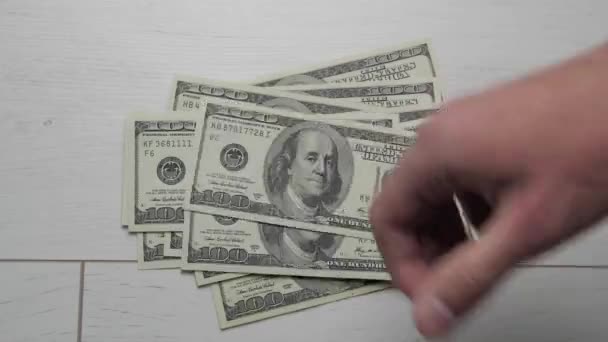 Timelapse of Man telt geld. Dollars in de hand, geld in de hand, telt het geld — Stockvideo