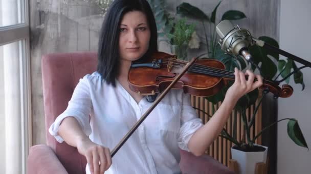 Violinista mulher tocando violino — Vídeo de Stock