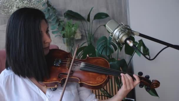 Woman musician performs with violin — Stock Video