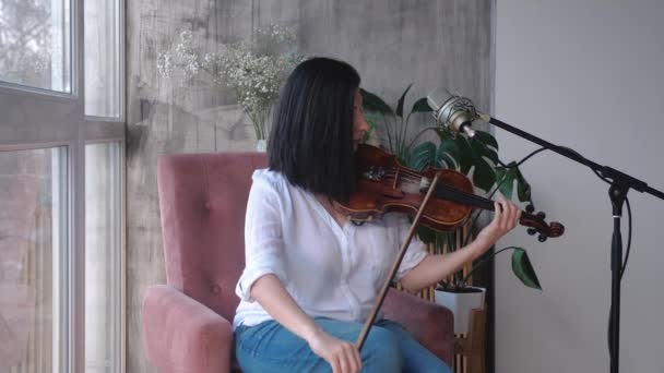 Ritratto di Musicista Donna che suona il violino, rallentatore . — Video Stock