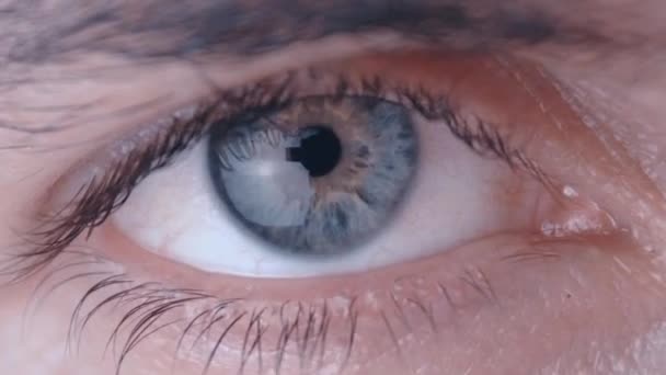 Close-up Humans eye scan with surveillance system. Futuristic biotechnology. — Stock Video