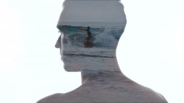 Dalgın insan ve deniz dalgalarıportresi - Çift sergi