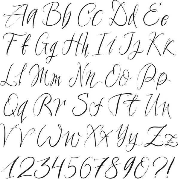 Handritat typsnitt. Målade vektortecken: gemener och versaler. Typografiskt alfabet för din design: logo, typsnitt, kort — Stock vektor