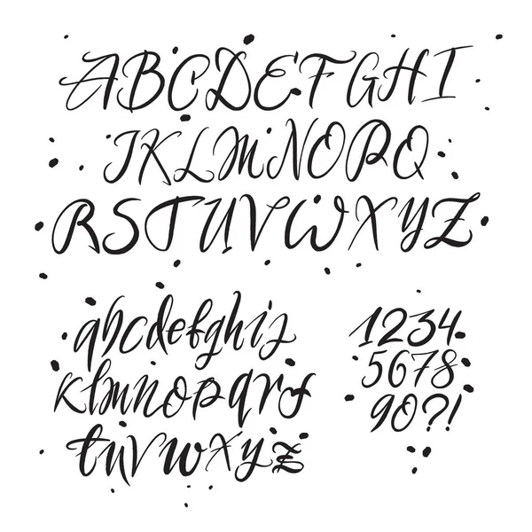 Handgezeichnete Schrift. Bemalte Vektorzeichen: Klein- und Großbuchstaben. Typografie-Alphabet für Ihre Entwürfe: Logo, Schrift, Karte — Stockvektor