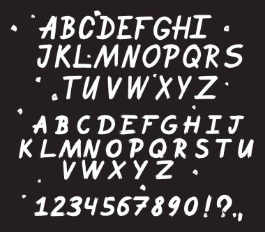 El çizimi yazı tipi. Boyalı vektör karakterleri: küçük ve büyük harf. Tasarımlarınız için tipografi alfabesi: logo, yazı tipi, kart