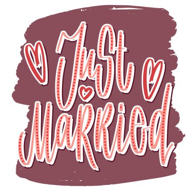 Tasarım için düğün el yazısı harfleri: sadece evli. Tatil vektör illüstrasyon